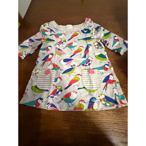Mini Boden Girls Bird Print Dress 3-4Y Long Sleeve Pockets Colorful